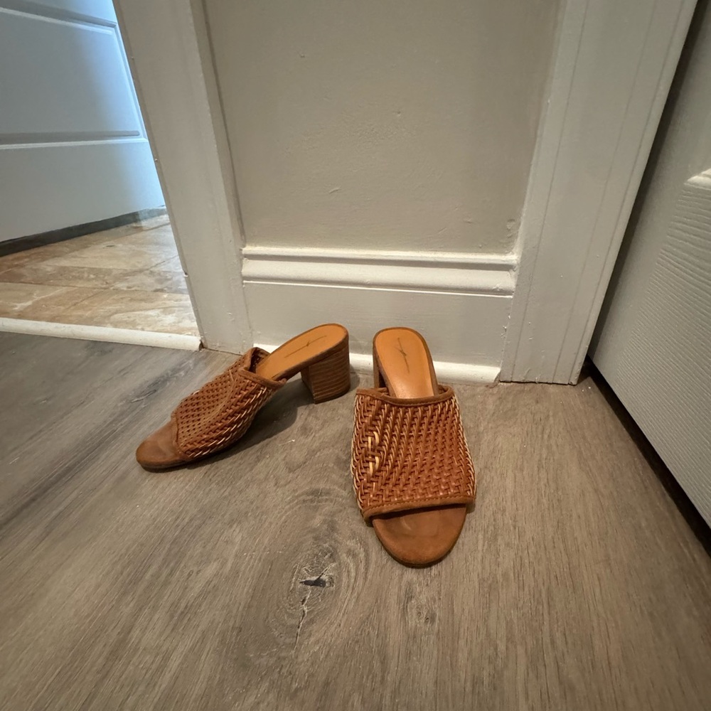 Women's Tan Block Heel Mules